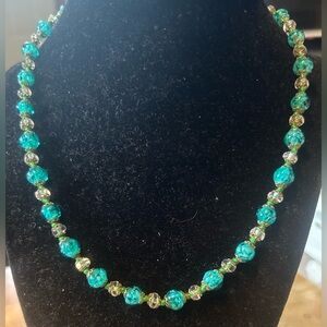 Turquoise Bead Necklace with Gold Accent Spacers - Women’s Jewelry